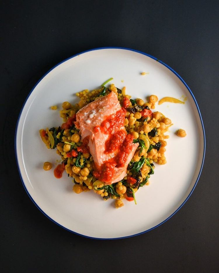 Pearl Couscous And Chickpeas With Spicy Salmon by thingsimadetoday ...