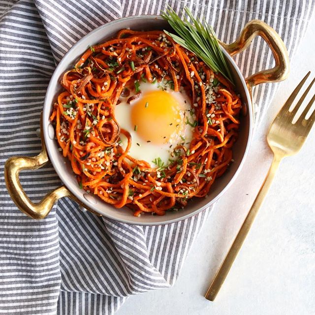 Egg In Sweet Potato Noodle Nest Recipe The Feedfeed
