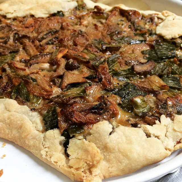 Leek & Gruyere Crostada With Caramelized Shallots, Leeks, Mushrooms