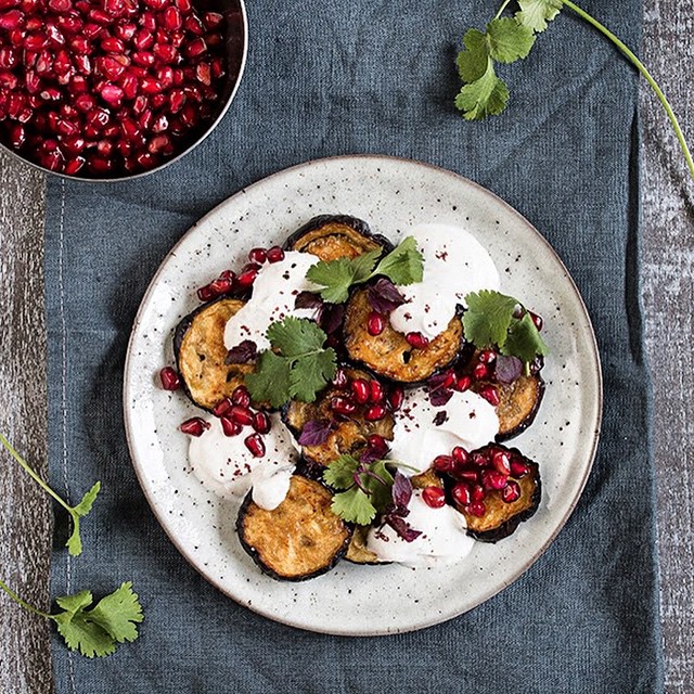 Oven Roasted Aubergines, Pomegranate And Tahini Yoghurt Recipe The