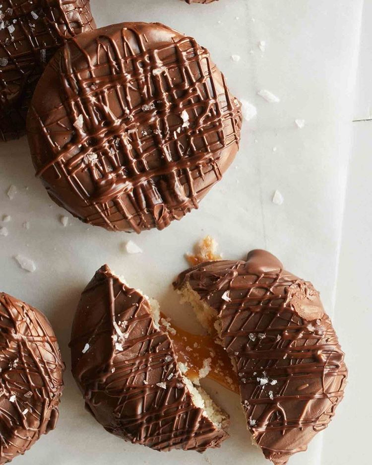 Salted Chocolate Covered Caramel Shortbread Cookies by spoonforkbacon