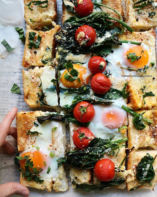 Baguette Breakfast Pizza With Eggs, Spinach, Feta & Tomatoes Recipe The Feedfeed