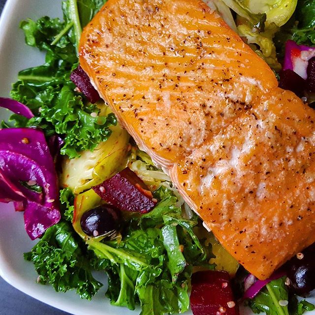 Salmon Salad With Roasted Beets And Brussels Sprouts Recipe The Feedfeed