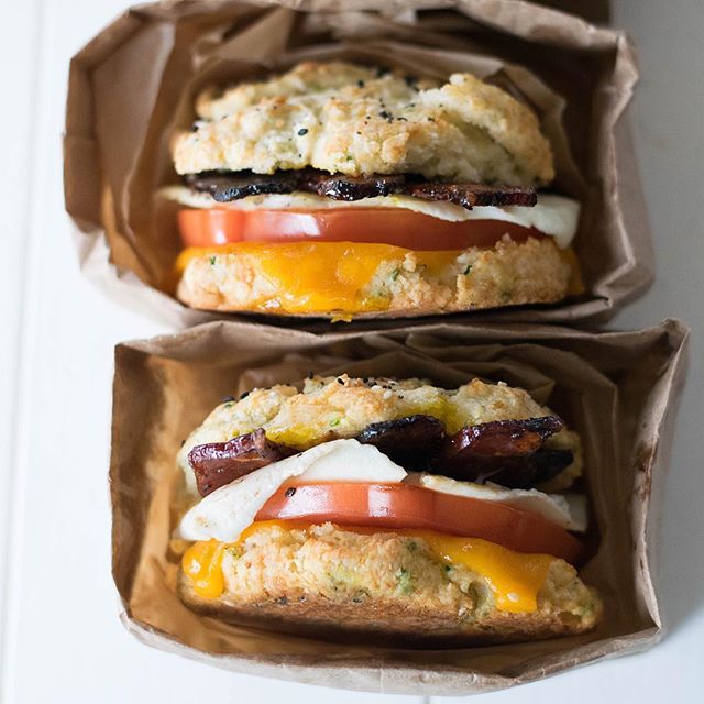 Homemade Biscuit Breakfast Sandwiches With Espresso Glazed Bacon, Lemon