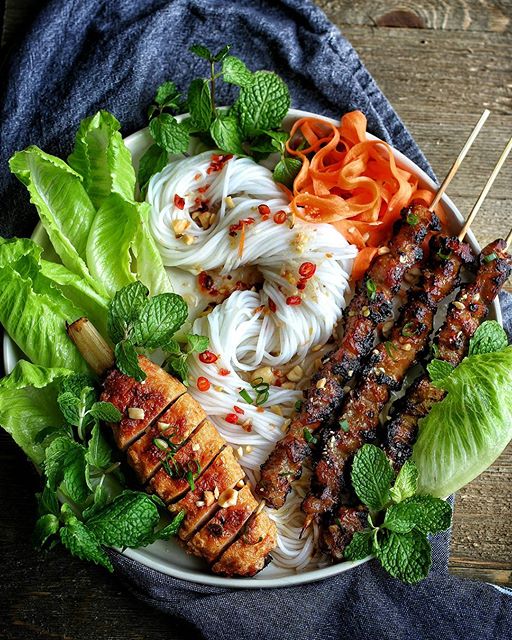 Grilled Lemongrass Pork Belly And Prawn Rice Noodle Salad With Chili ...