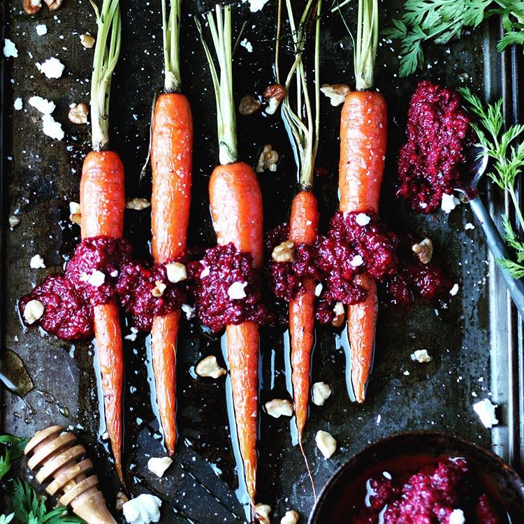 Roasted Carrots With Beet Pesto And Goat Cheese by thewoodenskillet