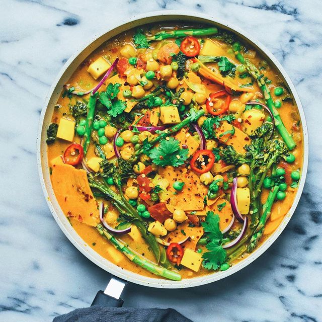 Turmeric Chickpea Curry With Sweet Potato, Asparagus And Broccolini by