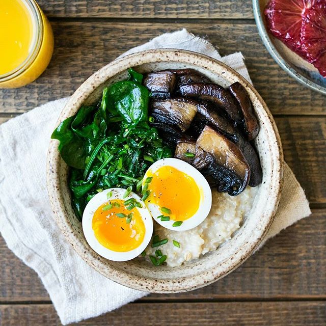 Savory Oatmeal With Sautéed Mushrooms, Spinach & Softboiled Eggs