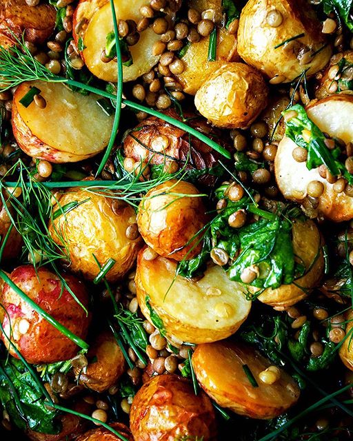 Roasted Potato & Dill Salad With Lentils And Herb Dressing recipe by Occasionally Eggs The