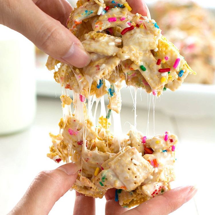 Funfetti Marshmallow Crispy Cereal Treats Recipe The Feedfeed