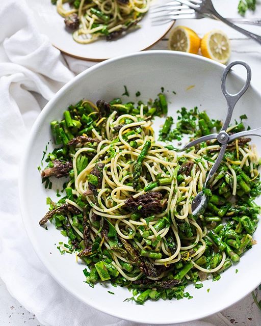 Spring Pasta Salad With Asparagus, Morel Mushrooms & Lemon Parsley