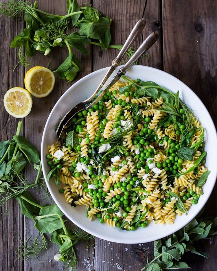 Spring Pea Pasta With Truffle Oil, Lemon, Mint & Goat Cheese by