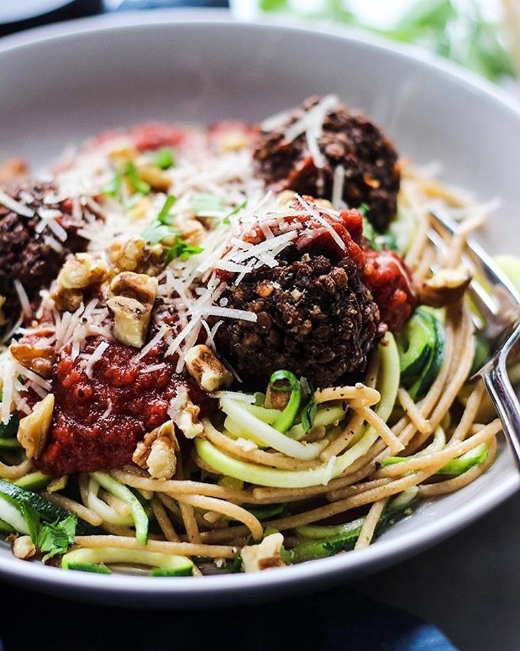 Lentil Walnut "meatballs" With Spaghetti And Zoodles by dietitiandebbie