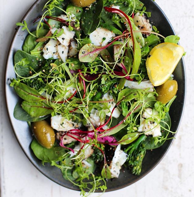 Spring Salad With Roasted Halibut And Castelvetrano Olives Recipe The