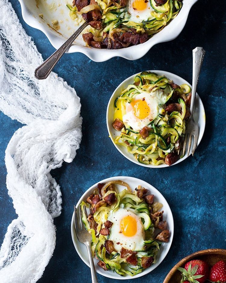 Zucchini Noodle Breakfast Skillet With Eggs And Bacon recipe by Michele