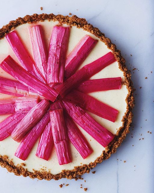 Roasted Rhubarb Vanilla Bean Cheesecake Tart Recipe | The Feedfeed