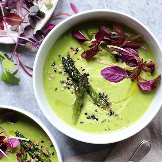 Roasted Asparagus, Sweet Pea & Spring Garlic Soup With Micro Greens And ...