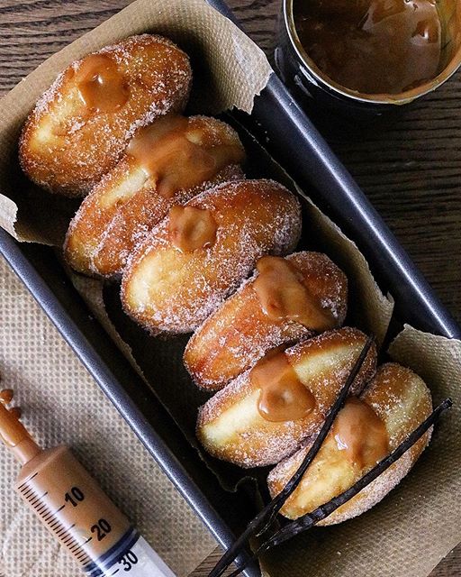 Dulce De Leche & Vanilla Filled Donuts With Cinnamon Sugar by