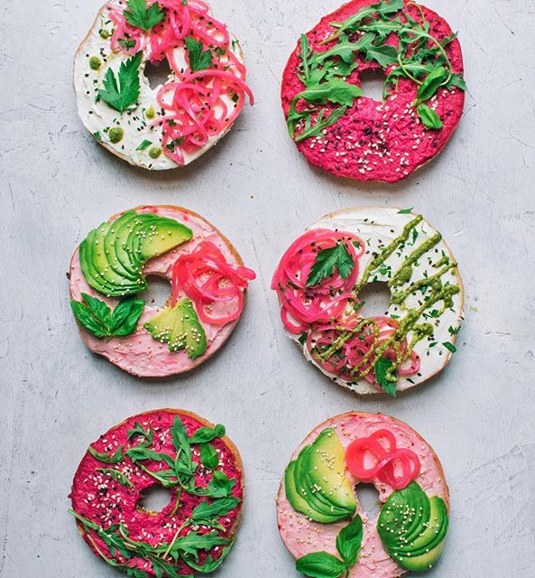 Bagels With Beet Cream Cheese, Hummus & Pesto Recipe The Feedfeed