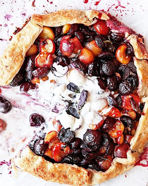 Cherry Galette With Basil Cream Recipe | The Feedfeed