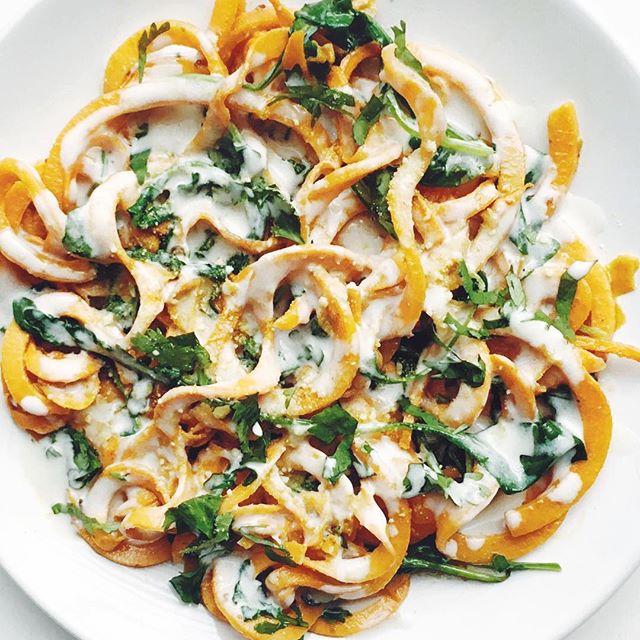 Spiralized Sweet Potato Noodles with Cashew Sauce