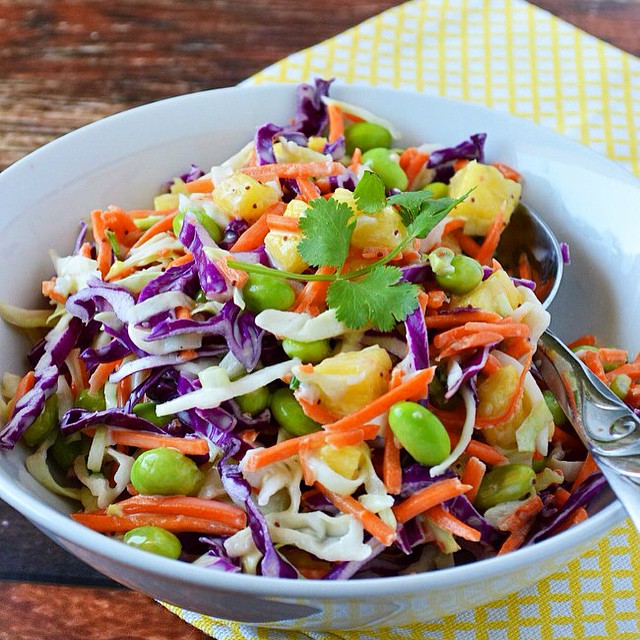 Pineapple Cilantro Cabbage Slaw With Edamame & Poppyseed Dressing