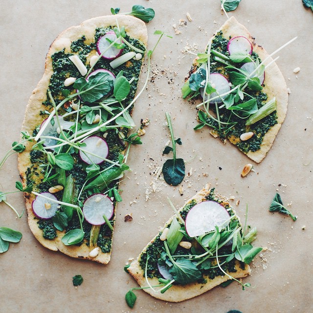 Spring Onion, Pea Tendril, And Radish Flatbread Recipe The Feedfeed