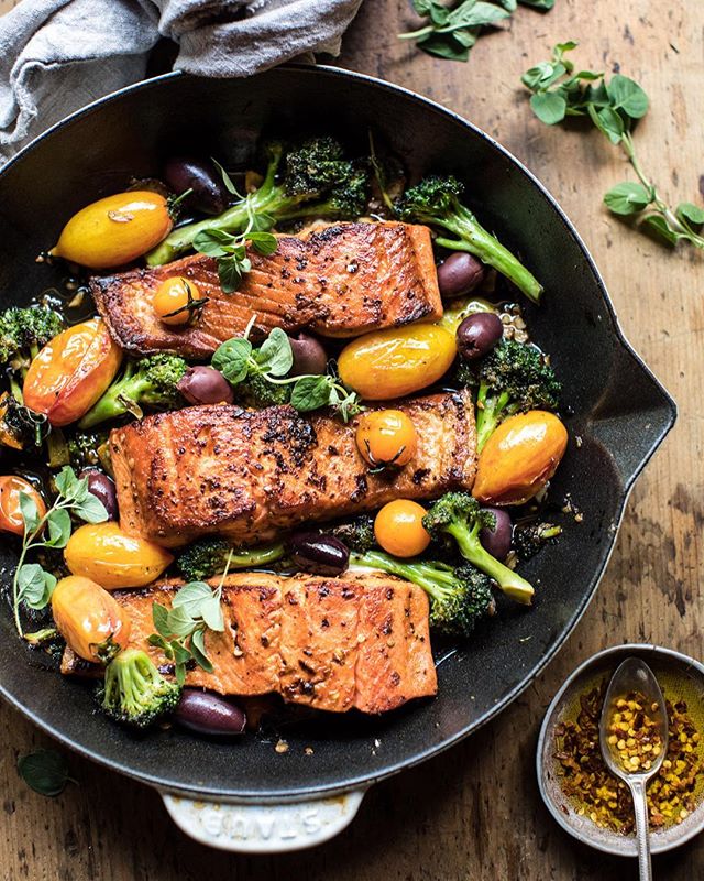 Sicilian Style Salmon With Olives, Broccoli And Tomatoes Recipe | The
