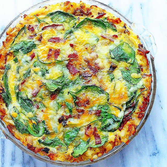 Spinach & Bacon Quiche With Hash Brown Crust recipe