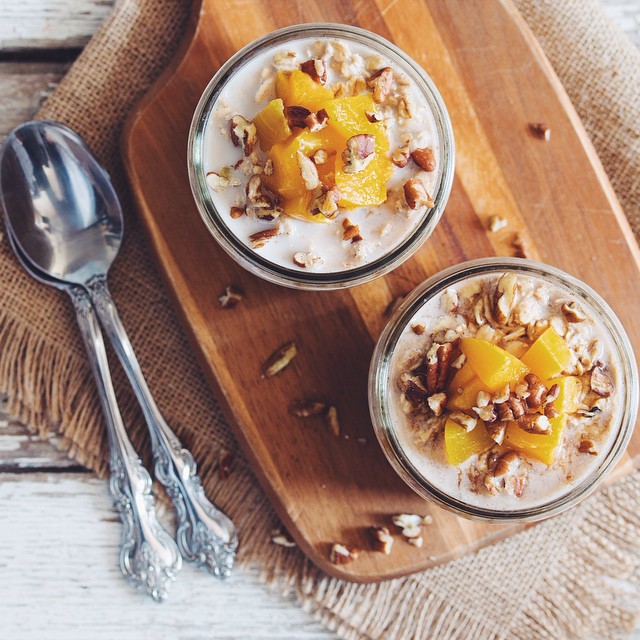Maple Peach Pecan Overnight Oats With Cinnamon • hot for food