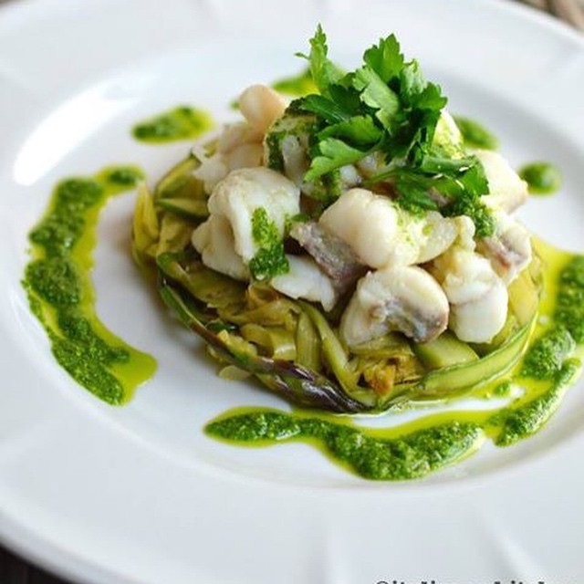 Monkfish With Shaved Asparagus, Leeks, & Pesto Recipe | The Feedfeed