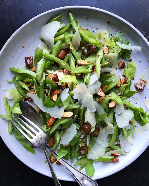 Crispy Celery Salad With Toasted Almonds Dates And Parmesan Recipe