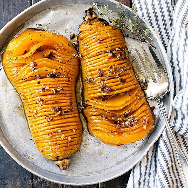 Maple Roasted Hasselback Butternut Squash With Pecans Recipe | The Feedfeed