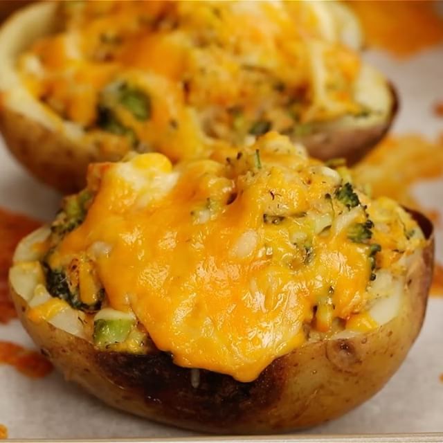 Broccoli And Cheddar Stuffed Twice Baked Potatoes Recipe | The Feedfeed