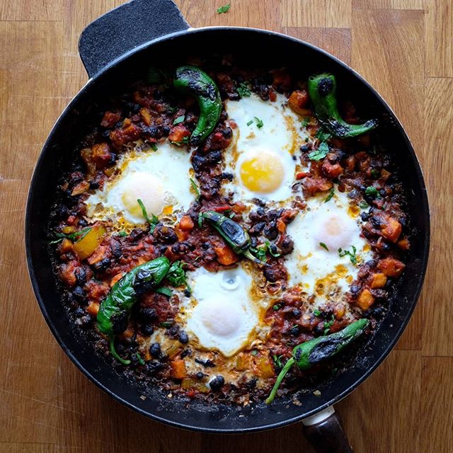 Sweet Potato And Black Bean Skillet With Poached Eggs Recipe The Feedfeed
