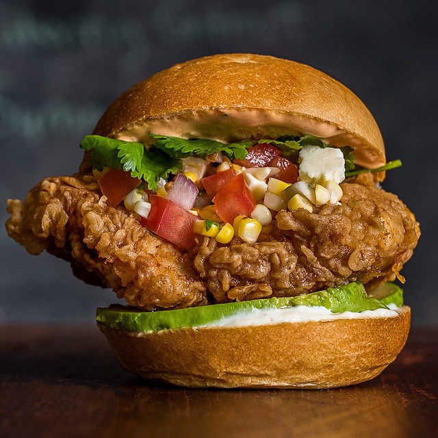 Tequila And Lime Fried Chicken Sandwich With Fresh Corn Salsa recipe