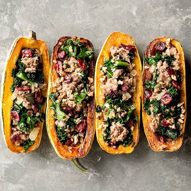 Pork Sausage And Kale Stuffed Delicata Squash Recipe | The Feedfeed