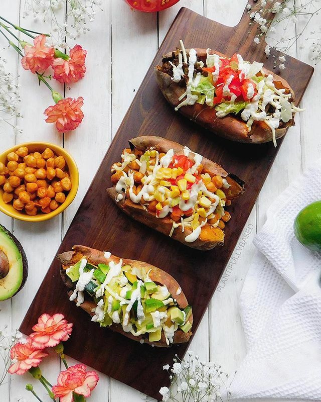 Taco Stuffed Sweet Potatoes Three Ways Recipe By Francesca 25 Vegan The Feedfeed