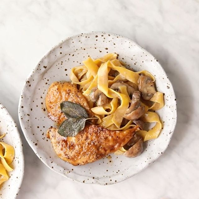 Sage Brown Butter Chicken Piccata And Mushroom Pasta by
