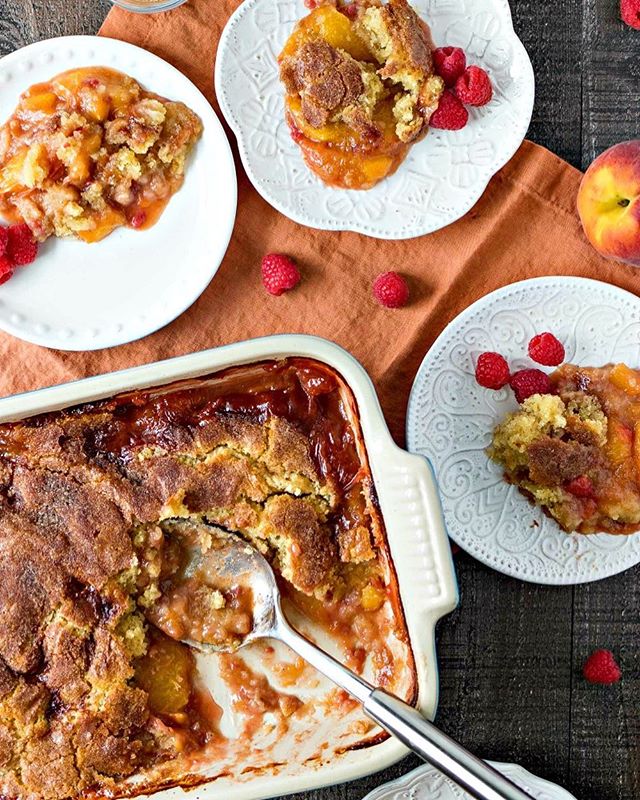 Raspberry Peach Cobbler With Cinnamon Sugar Crust Recipe | The Feedfeed