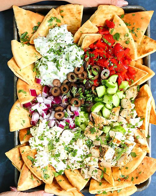 Greek Sheet Pan Nachos With Homemade Pita Chips Recipe | The Feedfeed