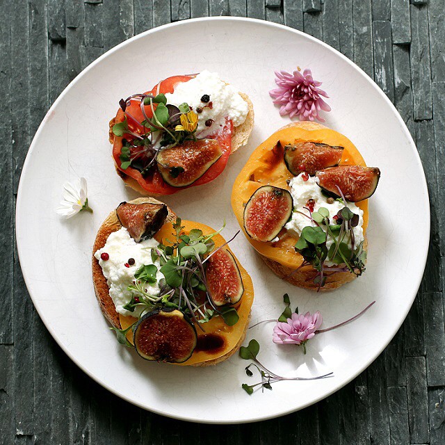 Heirloom Tomatoes, Ricotta, And Fig Crostini by nancyscravings Quick