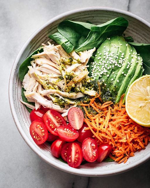 Rotisserie Chicken Spinach Salad With Avocado And Pesto by