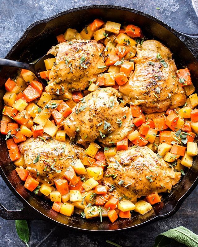 Sweet Apricot Chicken Thigh And Root Vegetable Skillet Recipe | The ...