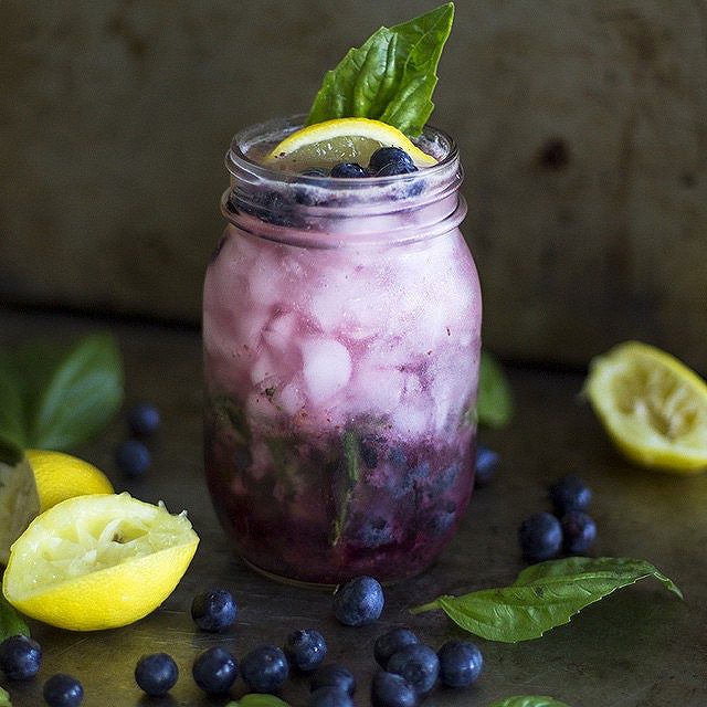 Sparkling Blueberry Basil Lemonade Cocktail recipe