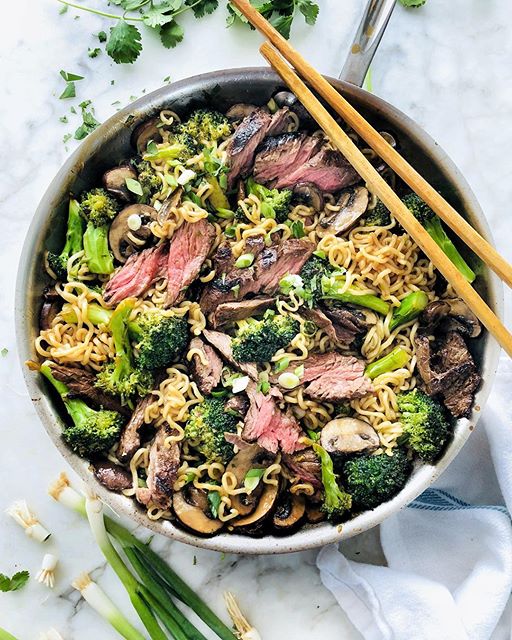 Marinated Steak, Mushrooms And Broccoli With Ramen Noodles Recipe | The ...