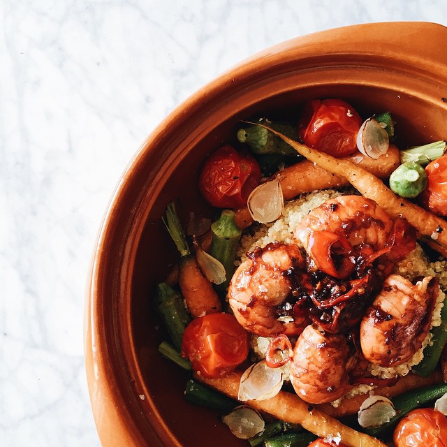 Spot Prawns With Fermented Korean Chilli Paste And Roasted Okra And Carrots by thedallah Quick