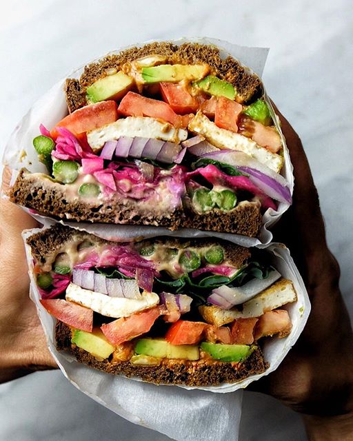 Crispy Tofu And Veggie Sandwich With Hummus And Pickled Cabbage | The ...