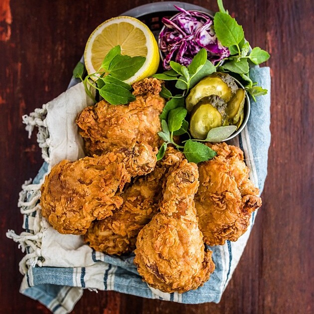 Thyme Blossom-Brined, Chinese Five Spice & Buttermilk Deep Fried Chicken •  Food for a Year