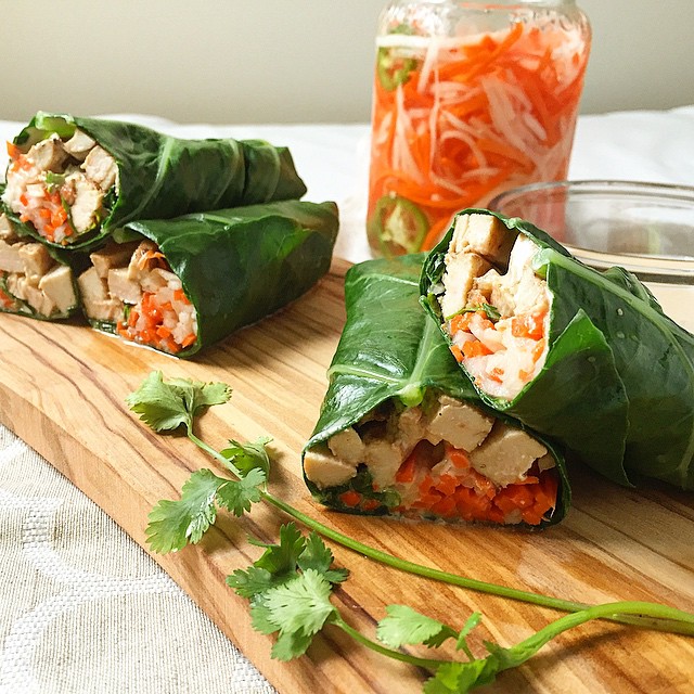 Banh Mi Collard Wraps With Pickled Vegetables & Yogurt Sriracha